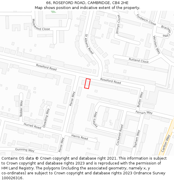 66, ROSEFORD ROAD, CAMBRIDGE, CB4 2HE: Location map and indicative extent of plot