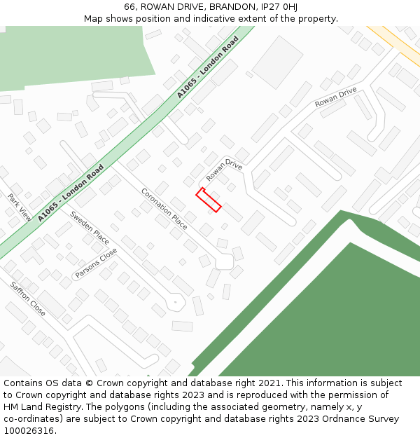 66, ROWAN DRIVE, BRANDON, IP27 0HJ: Location map and indicative extent of plot
