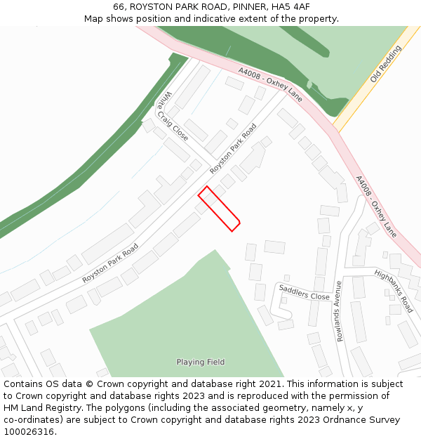 66, ROYSTON PARK ROAD, PINNER, HA5 4AF: Location map and indicative extent of plot
