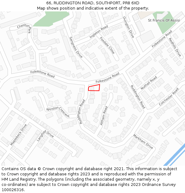 66, RUDDINGTON ROAD, SOUTHPORT, PR8 6XD: Location map and indicative extent of plot