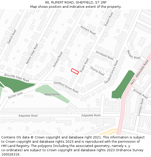 66, RUPERT ROAD, SHEFFIELD, S7 1RP: Location map and indicative extent of plot