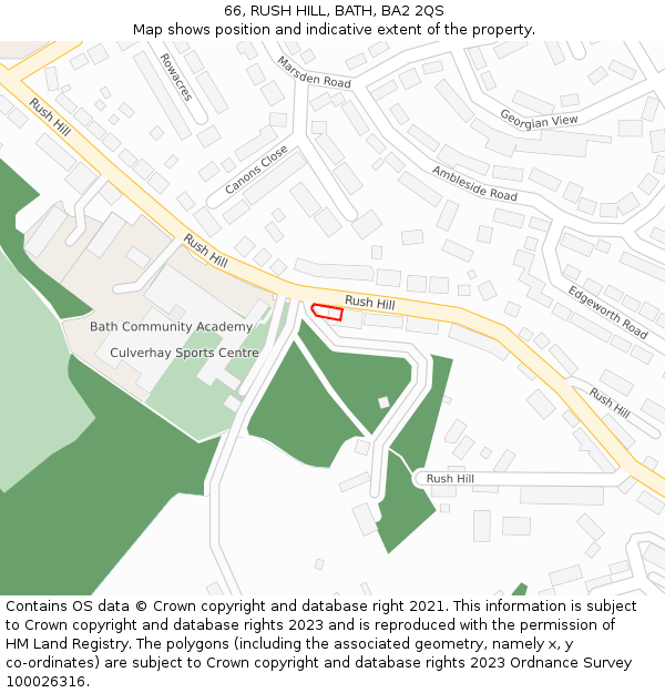 66, RUSH HILL, BATH, BA2 2QS: Location map and indicative extent of plot