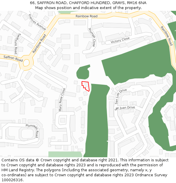 66, SAFFRON ROAD, CHAFFORD HUNDRED, GRAYS, RM16 6NA: Location map and indicative extent of plot