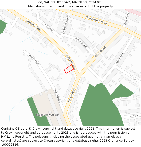66, SALISBURY ROAD, MAESTEG, CF34 9EH: Location map and indicative extent of plot
