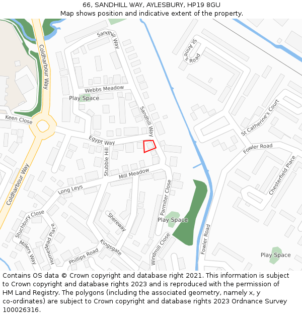 66, SANDHILL WAY, AYLESBURY, HP19 8GU: Location map and indicative extent of plot