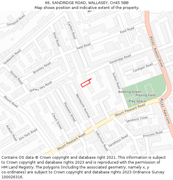 66, SANDRIDGE ROAD, WALLASEY, CH45 5BB: Location map and indicative extent of plot