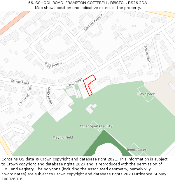 66, SCHOOL ROAD, FRAMPTON COTTERELL, BRISTOL, BS36 2DA: Location map and indicative extent of plot