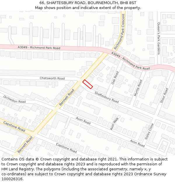 66, SHAFTESBURY ROAD, BOURNEMOUTH, BH8 8ST: Location map and indicative extent of plot