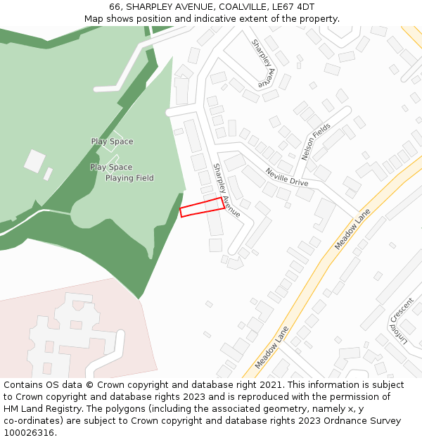 66, SHARPLEY AVENUE, COALVILLE, LE67 4DT: Location map and indicative extent of plot