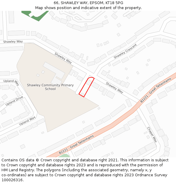 66, SHAWLEY WAY, EPSOM, KT18 5PG: Location map and indicative extent of plot