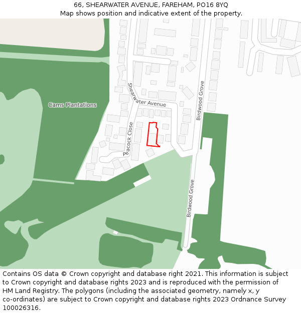 66, SHEARWATER AVENUE, FAREHAM, PO16 8YQ: Location map and indicative extent of plot