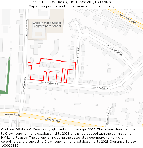 66, SHELBURNE ROAD, HIGH WYCOMBE, HP12 3NQ: Location map and indicative extent of plot