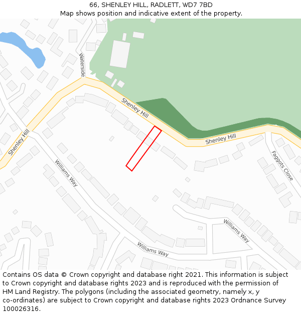 66, SHENLEY HILL, RADLETT, WD7 7BD: Location map and indicative extent of plot