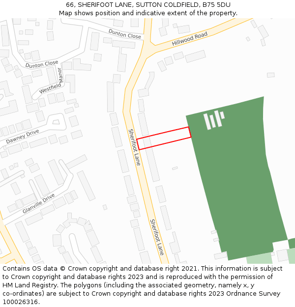 66, SHERIFOOT LANE, SUTTON COLDFIELD, B75 5DU: Location map and indicative extent of plot