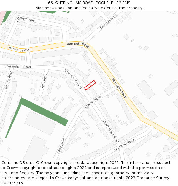 66, SHERINGHAM ROAD, POOLE, BH12 1NS: Location map and indicative extent of plot