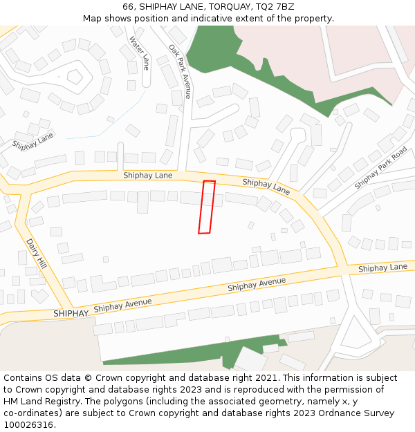 66, SHIPHAY LANE, TORQUAY, TQ2 7BZ: Location map and indicative extent of plot