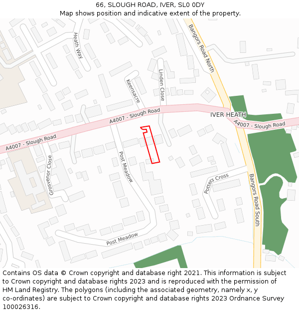 66, SLOUGH ROAD, IVER, SL0 0DY: Location map and indicative extent of plot