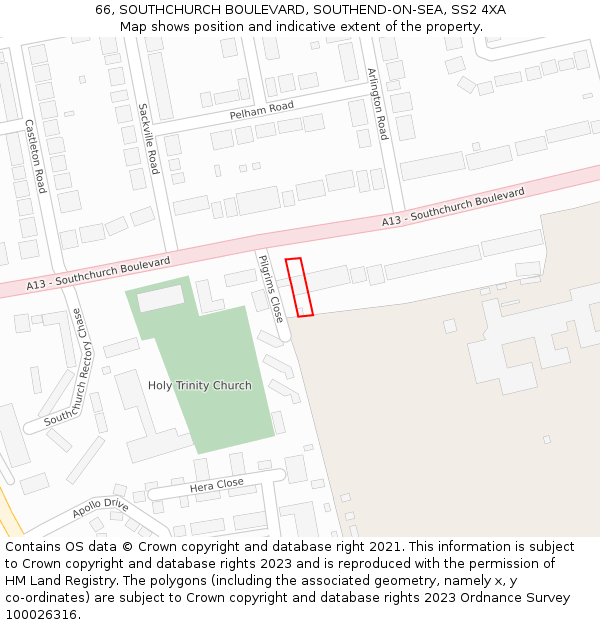 66, SOUTHCHURCH BOULEVARD, SOUTHEND-ON-SEA, SS2 4XA: Location map and indicative extent of plot