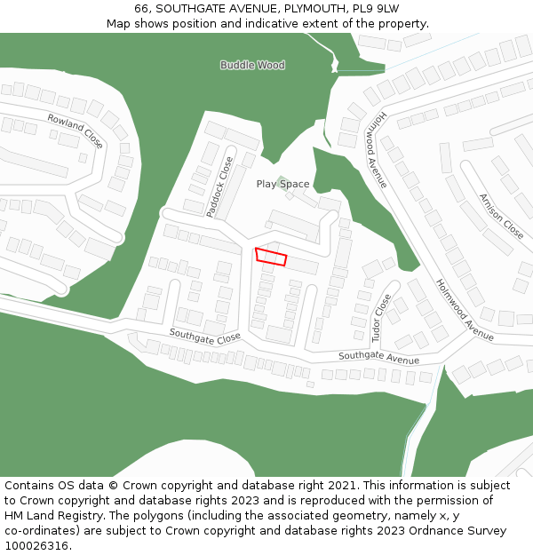 66, SOUTHGATE AVENUE, PLYMOUTH, PL9 9LW: Location map and indicative extent of plot