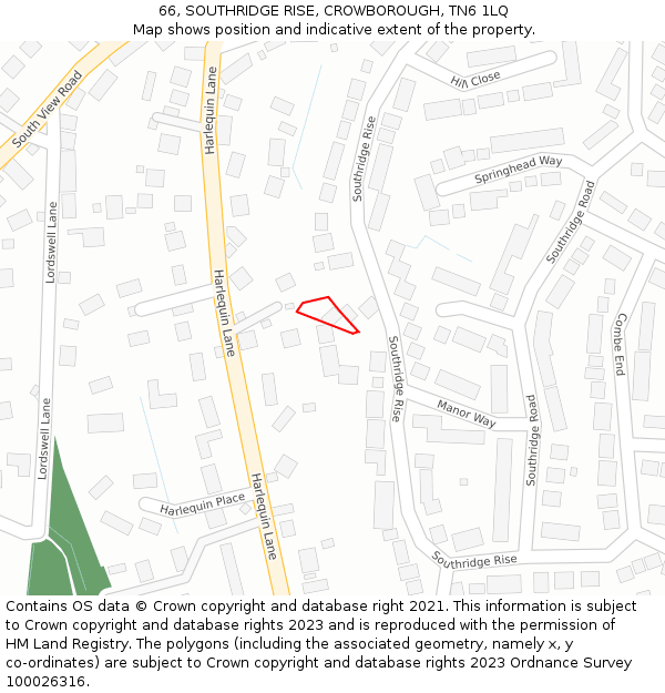 66, SOUTHRIDGE RISE, CROWBOROUGH, TN6 1LQ: Location map and indicative extent of plot