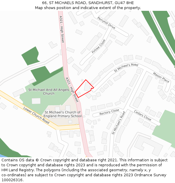 66, ST MICHAELS ROAD, SANDHURST, GU47 8HE: Location map and indicative extent of plot