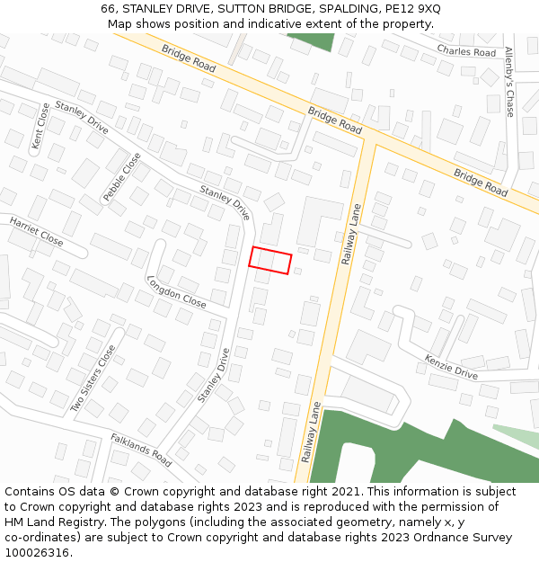 66, STANLEY DRIVE, SUTTON BRIDGE, SPALDING, PE12 9XQ: Location map and indicative extent of plot