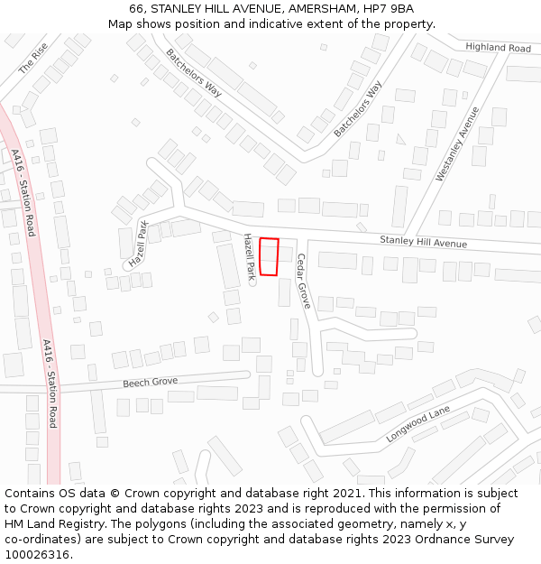66, STANLEY HILL AVENUE, AMERSHAM, HP7 9BA: Location map and indicative extent of plot