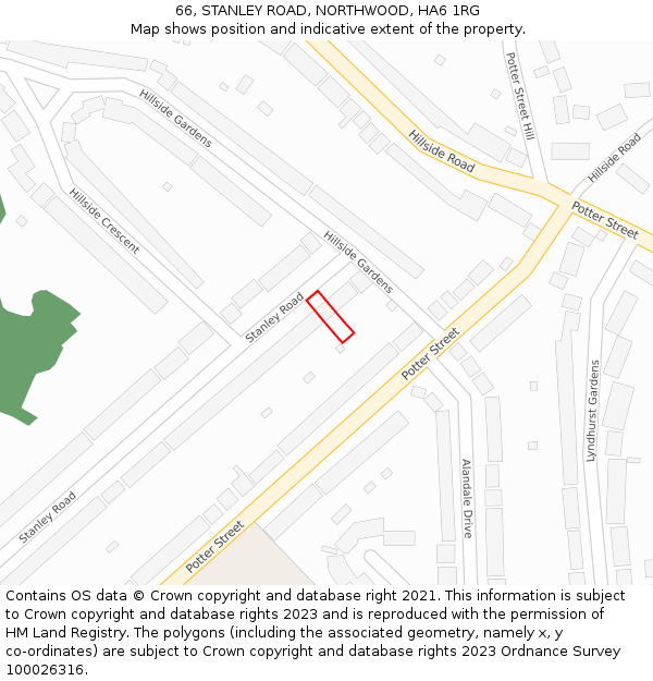 66, STANLEY ROAD, NORTHWOOD, HA6 1RG: Location map and indicative extent of plot