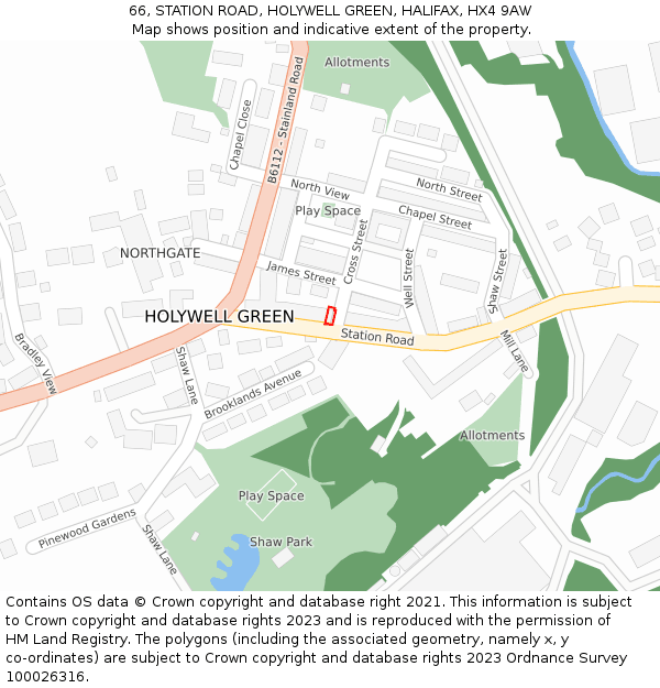 66, STATION ROAD, HOLYWELL GREEN, HALIFAX, HX4 9AW: Location map and indicative extent of plot