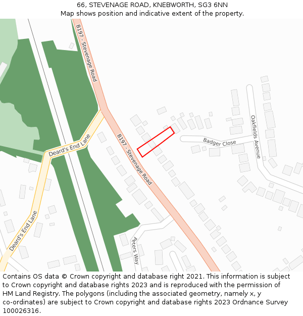 66, STEVENAGE ROAD, KNEBWORTH, SG3 6NN: Location map and indicative extent of plot