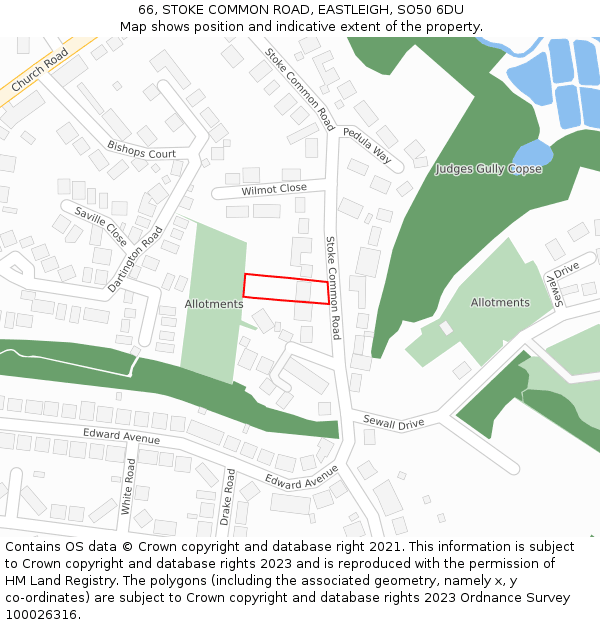 66, STOKE COMMON ROAD, EASTLEIGH, SO50 6DU: Location map and indicative extent of plot