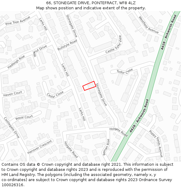 66, STONEGATE DRIVE, PONTEFRACT, WF8 4LZ: Location map and indicative extent of plot