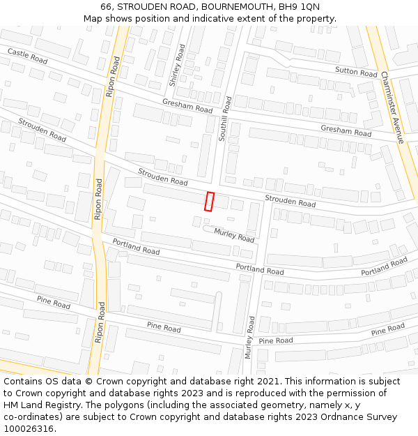 66, STROUDEN ROAD, BOURNEMOUTH, BH9 1QN: Location map and indicative extent of plot