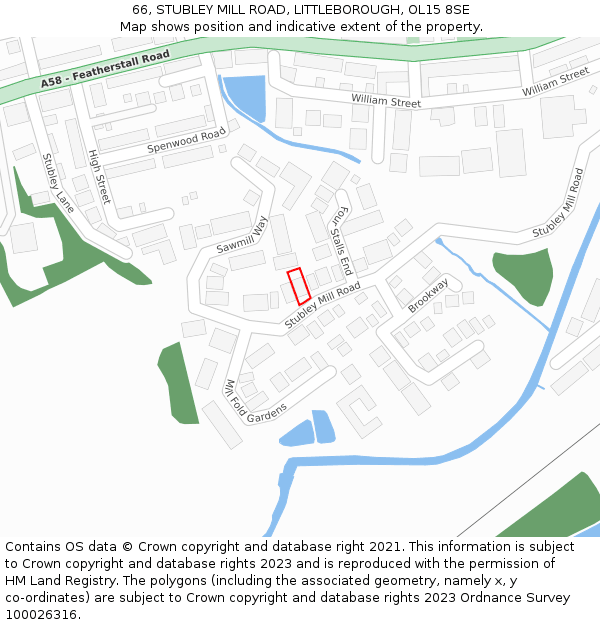 66, STUBLEY MILL ROAD, LITTLEBOROUGH, OL15 8SE: Location map and indicative extent of plot