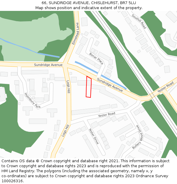 66, SUNDRIDGE AVENUE, CHISLEHURST, BR7 5LU: Location map and indicative extent of plot