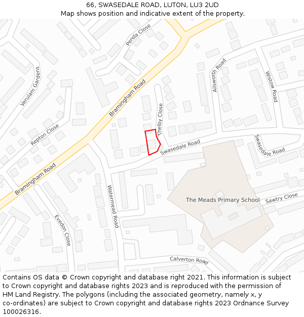 66, SWASEDALE ROAD, LUTON, LU3 2UD: Location map and indicative extent of plot
