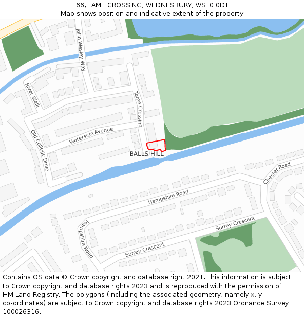 66, TAME CROSSING, WEDNESBURY, WS10 0DT: Location map and indicative extent of plot