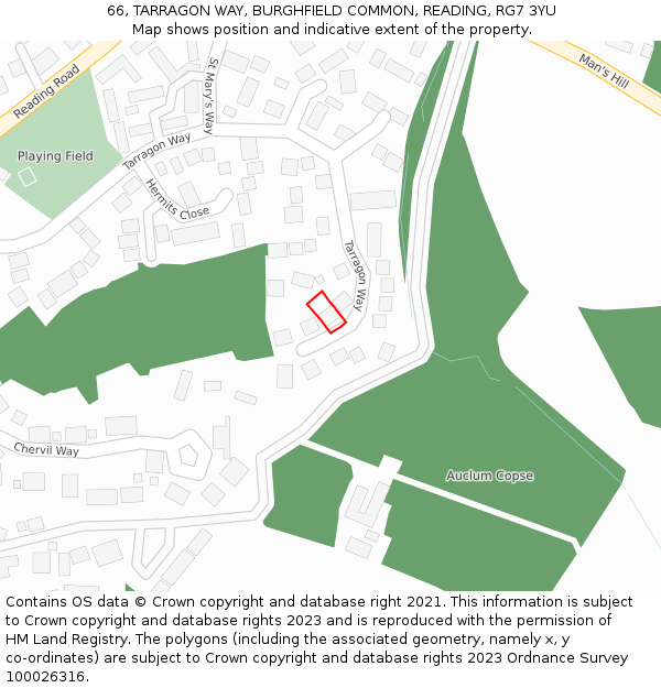 66, TARRAGON WAY, BURGHFIELD COMMON, READING, RG7 3YU: Location map and indicative extent of plot