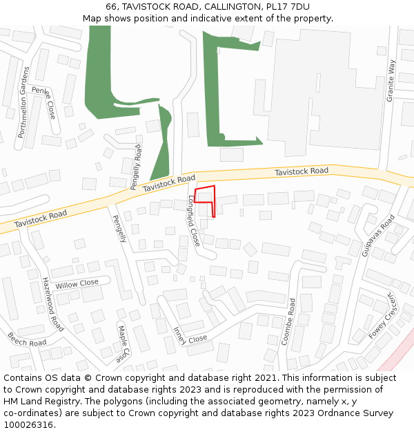 66, TAVISTOCK ROAD, CALLINGTON, PL17 7DU: Location map and indicative extent of plot