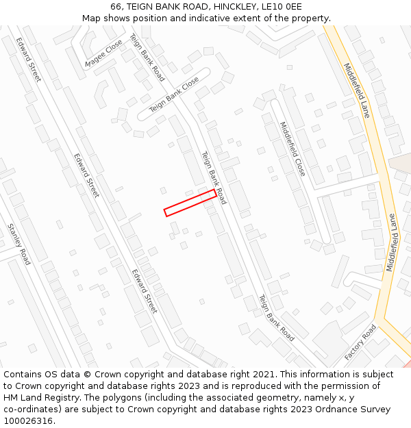 66, TEIGN BANK ROAD, HINCKLEY, LE10 0EE: Location map and indicative extent of plot