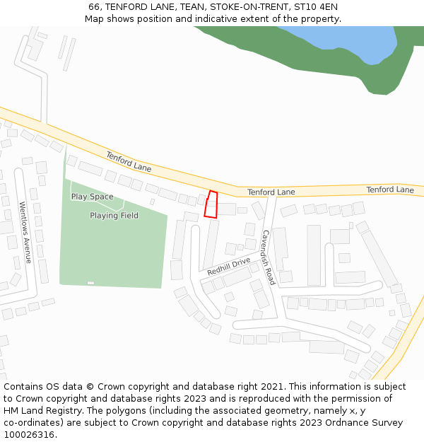 66, TENFORD LANE, TEAN, STOKE-ON-TRENT, ST10 4EN: Location map and indicative extent of plot