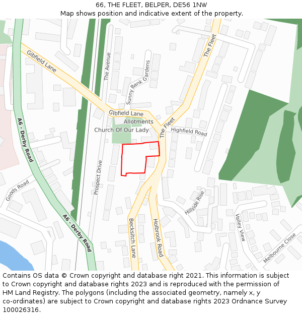 66, THE FLEET, BELPER, DE56 1NW: Location map and indicative extent of plot