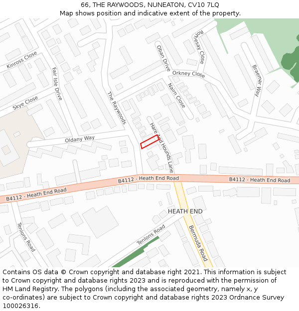 66, THE RAYWOODS, NUNEATON, CV10 7LQ: Location map and indicative extent of plot