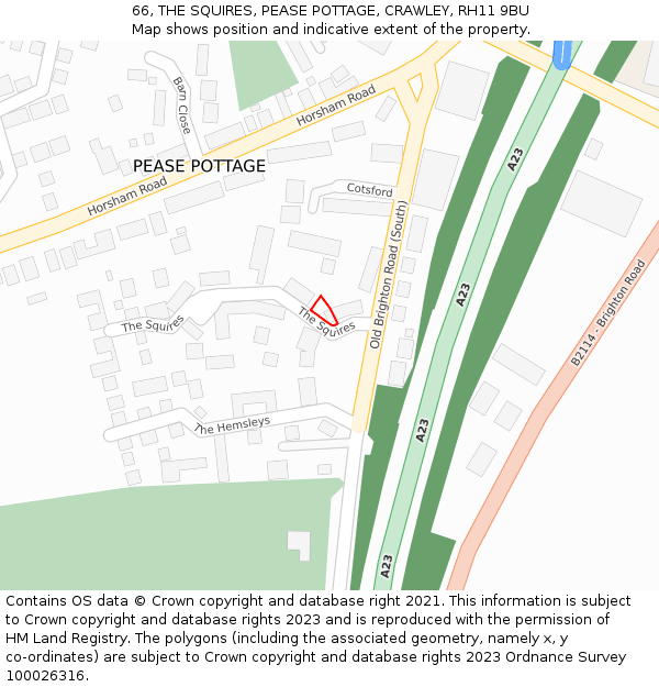 66, THE SQUIRES, PEASE POTTAGE, CRAWLEY, RH11 9BU: Location map and indicative extent of plot