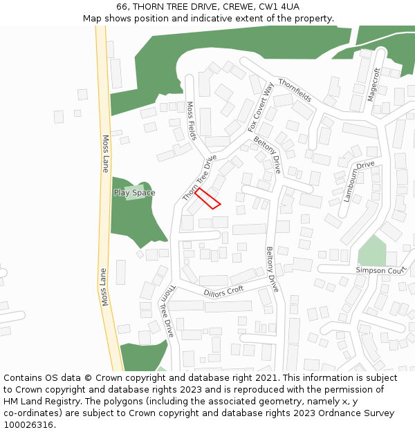 66, THORN TREE DRIVE, CREWE, CW1 4UA: Location map and indicative extent of plot