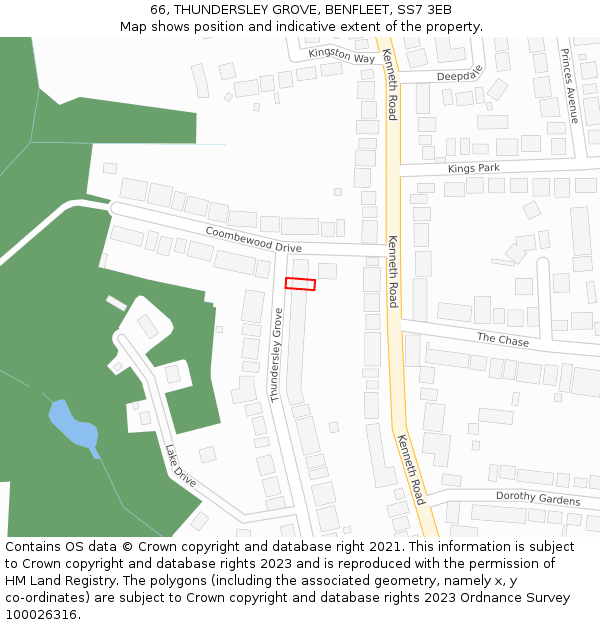 66, THUNDERSLEY GROVE, BENFLEET, SS7 3EB: Location map and indicative extent of plot