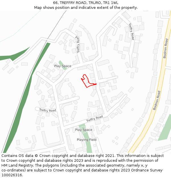 66, TREFFRY ROAD, TRURO, TR1 1WL: Location map and indicative extent of plot