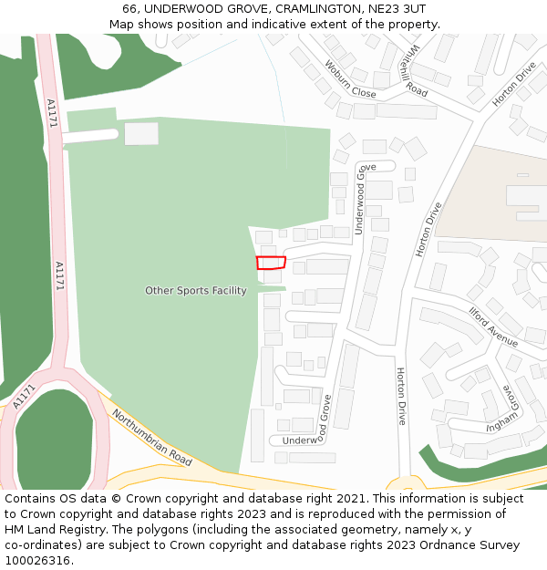 66, UNDERWOOD GROVE, CRAMLINGTON, NE23 3UT: Location map and indicative extent of plot