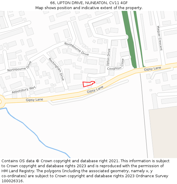 66, UPTON DRIVE, NUNEATON, CV11 4GF: Location map and indicative extent of plot