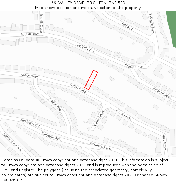 66, VALLEY DRIVE, BRIGHTON, BN1 5FD: Location map and indicative extent of plot